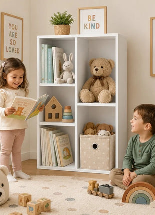 KINDER HOME Dečja polica za knjige sa 5 pregrada, beli organizator za knjige i igračke