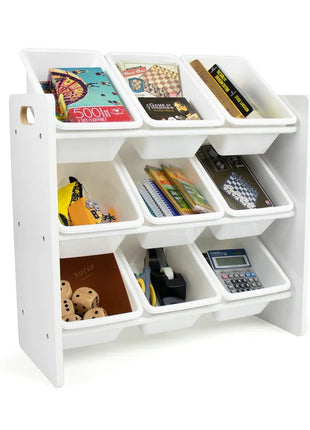 Polica sa 9 kutija za odlaganje, deo za dečiju sobu, organizator za igračke i knjige od drveta - BELI