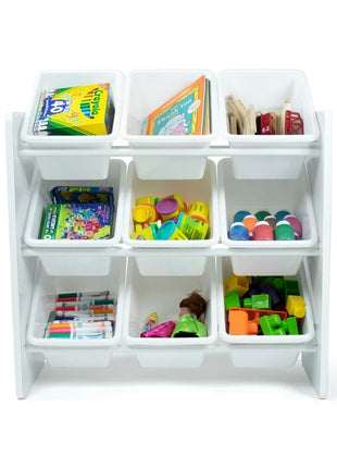 Polica sa 9 kutija za odlaganje, deo za dečiju sobu, organizator za igračke i knjige od drveta - BELI