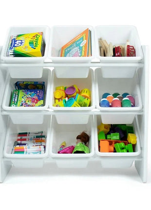 Polica sa 9 kutija za odlaganje, deo za dečiju sobu, organizator za igračke i knjige od drveta - BELI