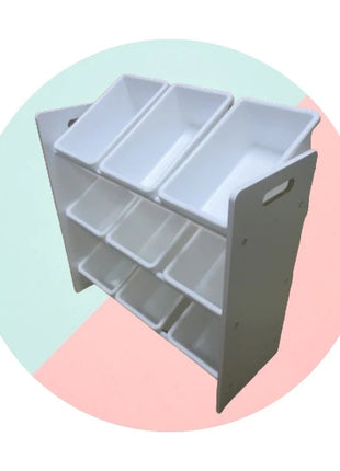 Polica sa 9 kutija za odlaganje, deo za dečiju sobu, organizator za igračke i knjige od drveta - BELI