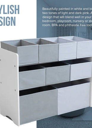 Organizator za igračke, polica za vrtiće, orman, sekcioni sa kutijama za odlaganje - BELO/Siva