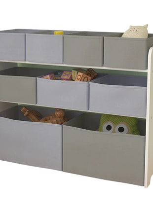 Organizator za igračke, polica za vrtiće, orman, sekcioni sa kutijama za odlaganje - BELO/Siva