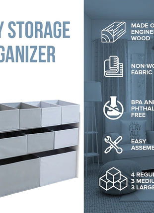 Organizator za igračke, polica za vrtiće, orman, sekcioni sa kutijama za odlaganje - BELO/Siva