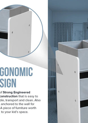 Organizator za igračke, polica za vrtiće, orman, sekcioni sa kutijama za odlaganje - BELO/Siva