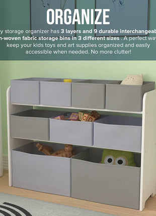 Organizator za igračke, polica za vrtiće, orman, sekcioni sa kutijama za odlaganje - BELO/Siva