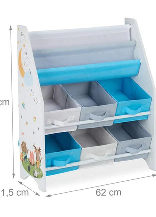 Dečija soba u delu, polica za knjige i igračke, drveni organizator sa 6 kutija za odlaganje tekstila - ŠUMA