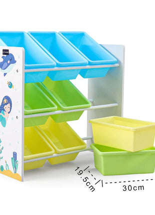 Polica za igračke i knjige, deo za dečiju sobu sa 9 kutija za odlaganje, drveni organizator - SIRENA