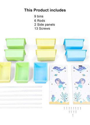 Polica za igračke i knjige, deo za dečiju sobu sa 9 kutija za odlaganje, drveni organizator - SIRENA