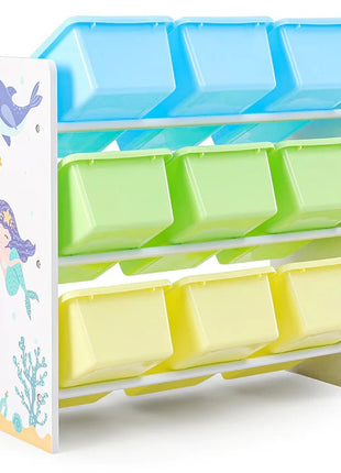 Polica za igračke i knjige, deo za dečiju sobu sa 9 kutija za odlaganje, drveni organizator - SIRENA