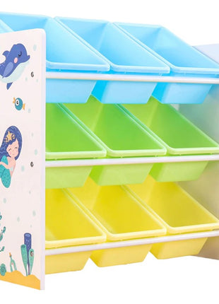 Polica za igračke i knjige, deo za dečiju sobu sa 9 kutija za odlaganje, drveni organizator - SIRENA