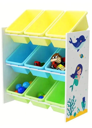 Polica za igračke i knjige, deo za dečiju sobu sa 9 kutija za odlaganje, drveni organizator - SIRENA