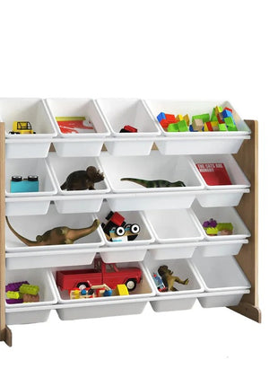 Dečiji drveni organizator, veliki - za odlaganje igračaka i knjiga, polica za dečiju sobu - DRVO/BELA