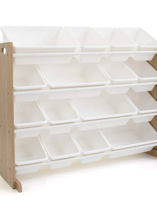 Dečiji drveni organizator, veliki - za odlaganje igračaka i knjiga, polica za dečiju sobu - DRVO/BELA