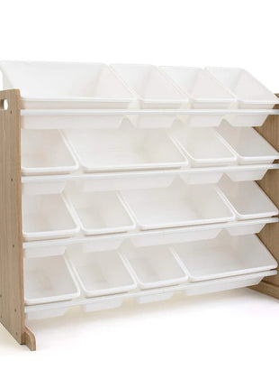 Dečiji drveni organizator, veliki - za odlaganje igračaka i knjiga, polica za dečiju sobu - DRVO/BELA