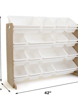 Dečiji drveni organizator, veliki - za odlaganje igračaka i knjiga, polica za dečiju sobu - DRVO/BELA