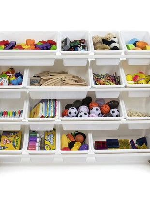 Dečiji drveni organizator, veliki - za odlaganje igračaka i knjiga, polica za dečiju sobu - DRVO/BELA