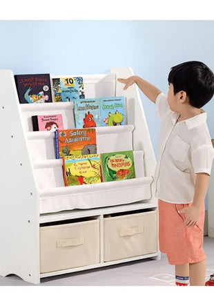 Dečiji drveni organizator 2 u 1, polica za knjige i kutije za odlaganje igračaka