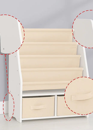 Dečiji drveni organizator 2 u 1, polica za knjige i kutije za odlaganje igračaka