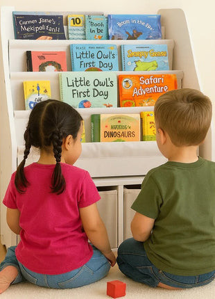 Dečiji drveni organizator 2 u 1, polica za knjige i kutije za odlaganje igračaka