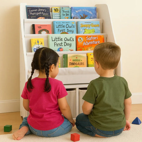 Dečiji drveni organizator 2 u 1, polica za knjige i kutije za odlaganje igračaka