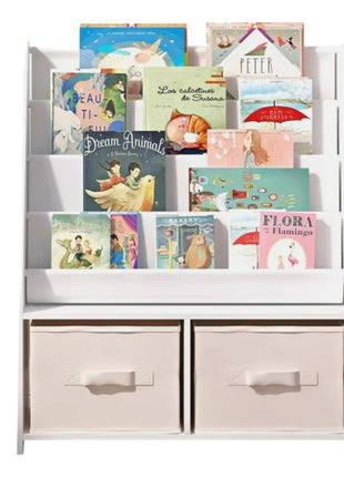 Dečiji drveni organizator 2 u 1, polica za knjige i kutije za odlaganje igračaka