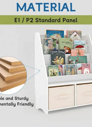 Dečiji drveni organizator 2 u 1, polica za knjige i kutije za odlaganje igračaka
