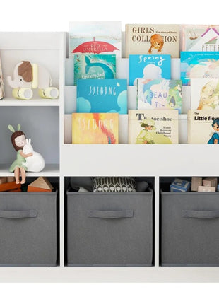 Dečiji organizator KINDER HOME, polica za knjige sa policama za igračke i knjige, 3 tekstilne kutije, drveni, beli, 92x30x80 cm, Montesori