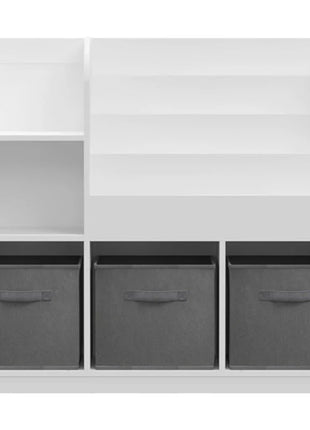 Dečiji organizator KINDER HOME, polica za knjige sa policama za igračke i knjige, 3 tekstilne kutije, drveni, beli, 92x30x80 cm, Montesori