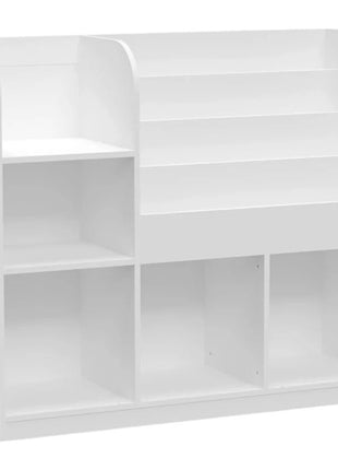 Dečiji organizator KINDER HOME, polica za knjige sa policama za igračke i knjige, 3 tekstilne kutije, drveni, beli, 92x30x80 cm, Montesori