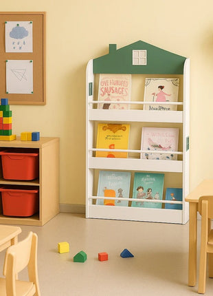 Dečija polica za knjige i igračke KINDER HOME – Kuća, 3 police, drvo