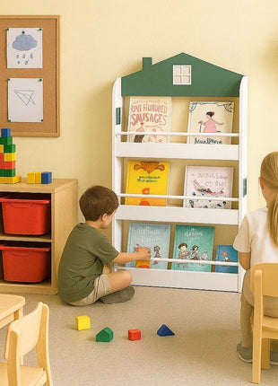 Dečija polica za knjige i igračke KINDER HOME – Kuća, 3 police, drvo