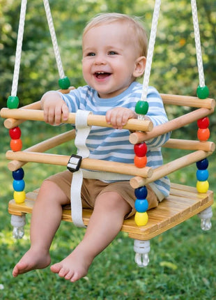 Dečija drvena ljuljaška KINDER HOME sa kaišem i bočnim stranama – do 70 kg, 30×30 cm