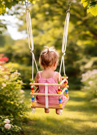 Dečija drvena ljuljaška KINDER HOME sa kaišem i bočnim stranama – do 70 kg, 30×30 cm