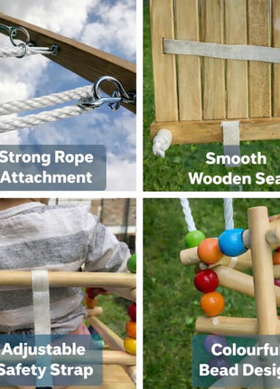 Dečija drvena ljuljaška KINDER HOME sa kaišem i bočnim stranama – do 70 kg, 30×30 cm