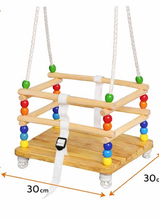 Dečija drvena ljuljaška KINDER HOME sa kaišem i bočnim stranama – do 70 kg, 30×30 cm