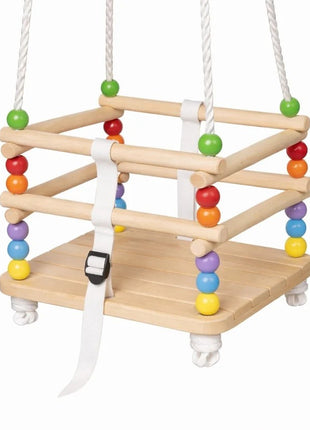 Dečija drvena ljuljaška KINDER HOME sa kaišem i bočnim stranama – do 70 kg, 30×30 cm