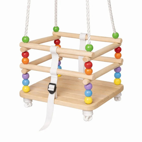 Dečija drvena ljuljaška KINDER HOME sa kaišem i bočnim stranama – do 70 kg, 30×30 cm