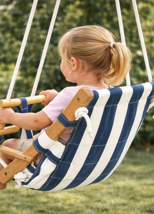 Dečija drvena ljuljaška, ležaljka KINDER HOME – pamučno sedište, zaštitna daska, za unutrašnju i spoljašnju upotrebu