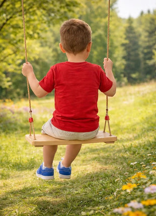 Dečija drvena ljuljaška za dvorište sa konopcima KINDER HOME – prirodno drvo, 33 cm