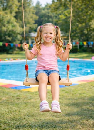 Dečija drvena ljuljaška za dvorište sa konopcima KINDER HOME – prirodno drvo, 33 cm