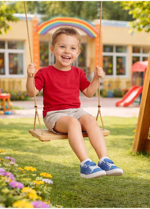 Dečija drvena ljuljaška za dvorište sa konopcima KINDER HOME – prirodno drvo, 33 cm