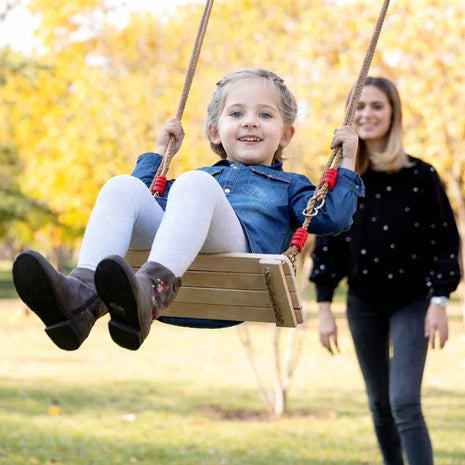 Dečija drvena ljuljaška za dvorište sa konopcima KINDER HOME – prirodno drvo, 33 cm