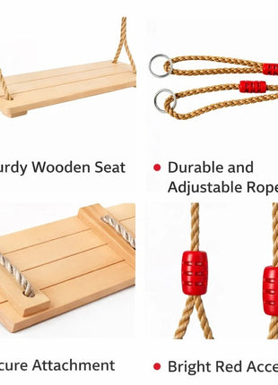 Dečija drvena ljuljaška za dvorište sa konopcima KINDER HOME – prirodno drvo, 33 cm