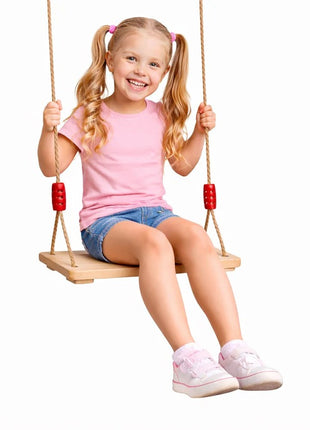Dečija drvena ljuljaška za dvorište sa konopcima KINDER HOME – prirodno drvo, 33 cm