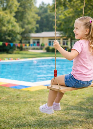 Dečija drvena ljuljaška za dvorište sa konopcima KINDER HOME – prirodno drvo, 33 cm