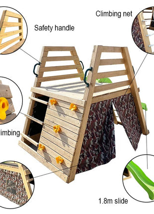 Dečiji drveni tobogan sa penjalicom za dvorište KINDER HOME, 285×152×123 cm