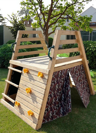 Dečiji drveni tobogan sa penjalicom za dvorište KINDER HOME, 285×152×123 cm