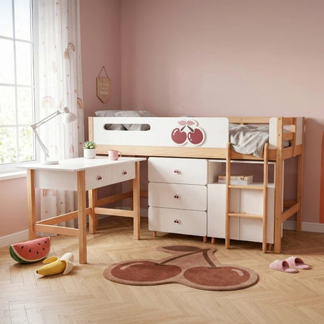 Dečiji kombinovani krevet KINDER HOME CHERRY sa radnim stolom, komodom, garderoberom i ramom za dušek