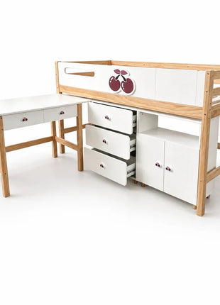 Dečiji kombinovani krevet KINDER HOME CHERRY sa radnim stolom, komodom, garderoberom i ramom za dušek